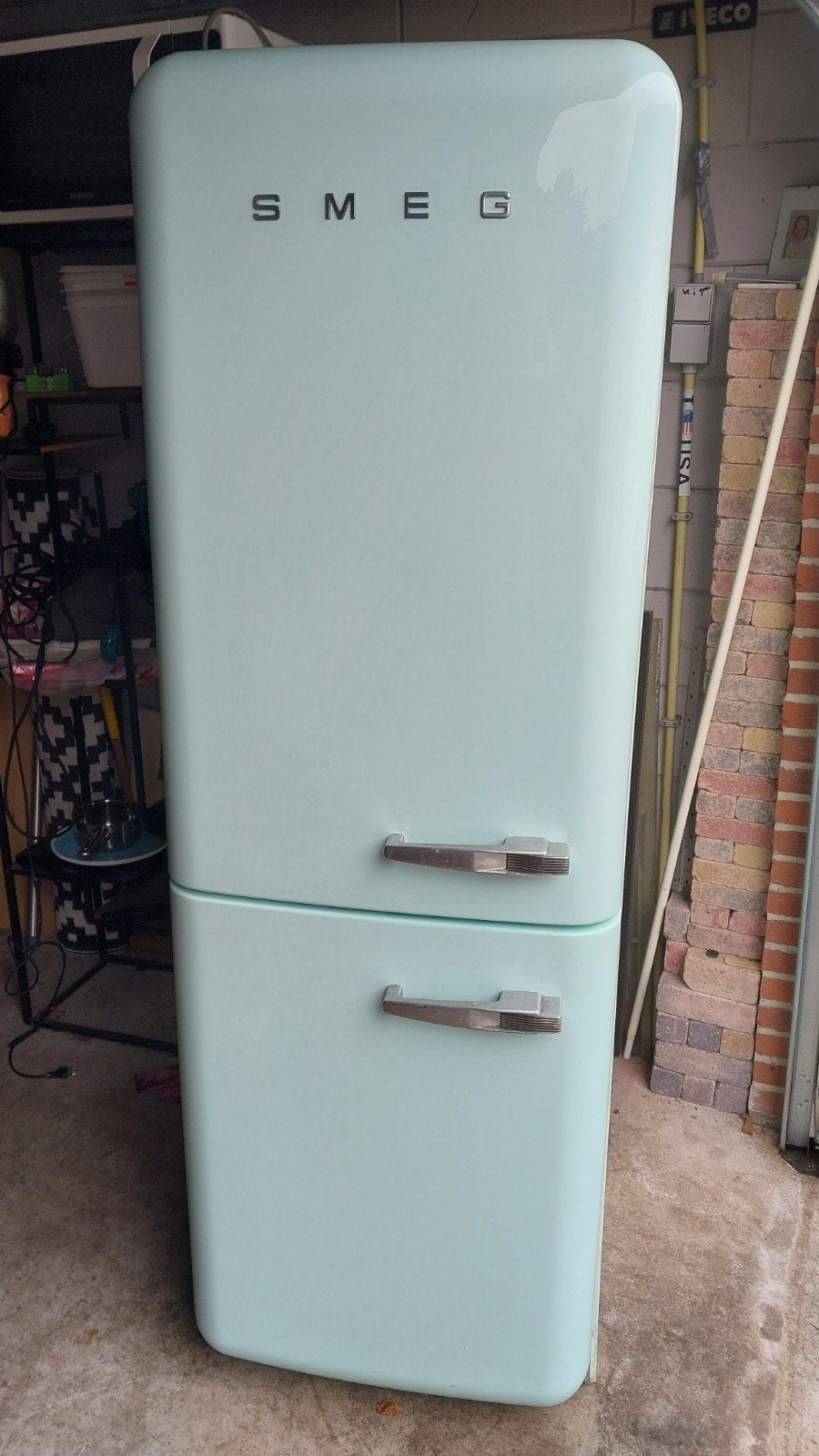watergroen smeg koelkast, Ophalen, 200 liter of meer, 60 cm of meer, Met aparte vriezer