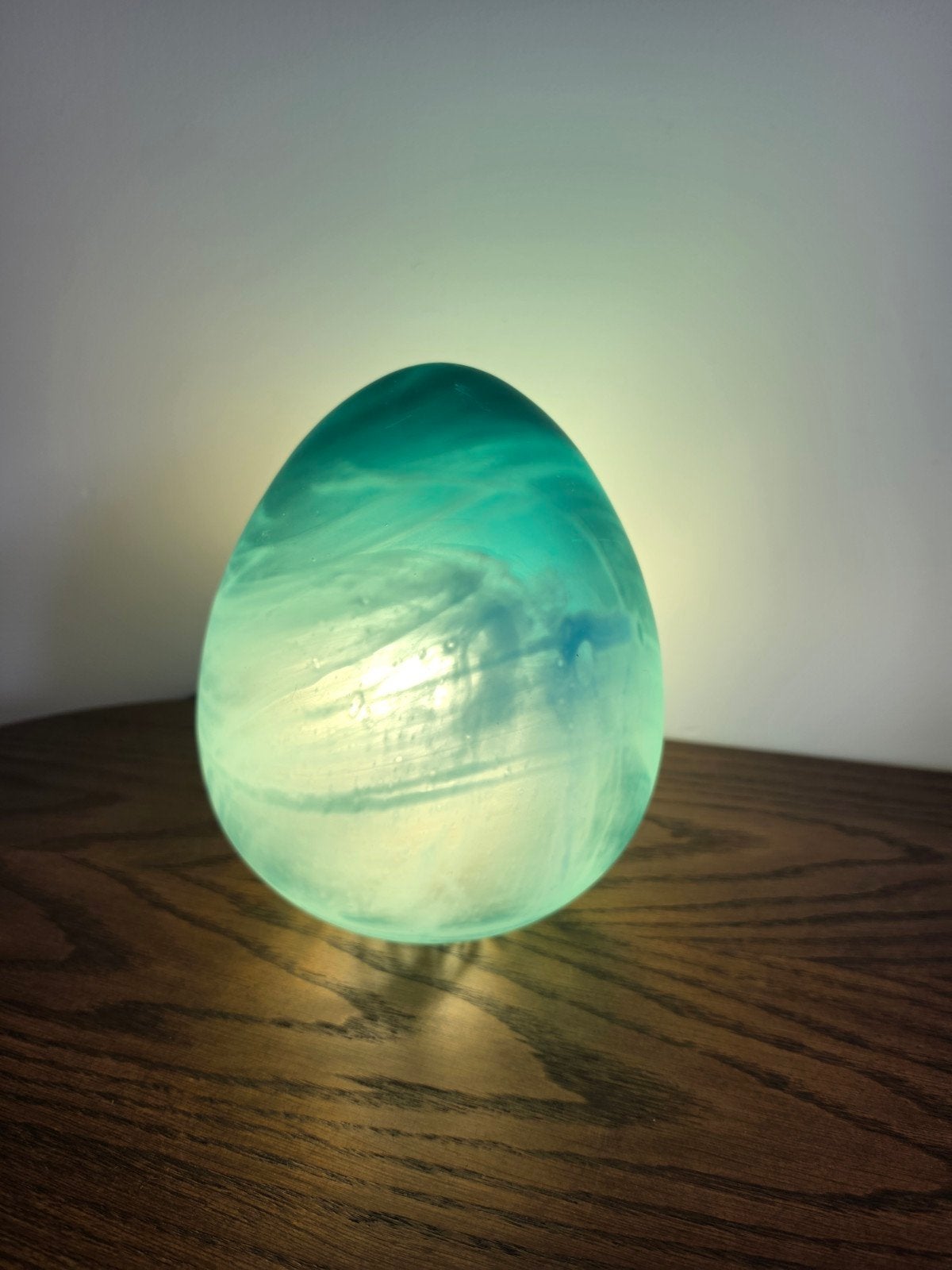 eilamp groen/blauw tafellamp gemateerd glas vintage egg, Blauw, Vintage, Ophalen of Verzenden, Glas