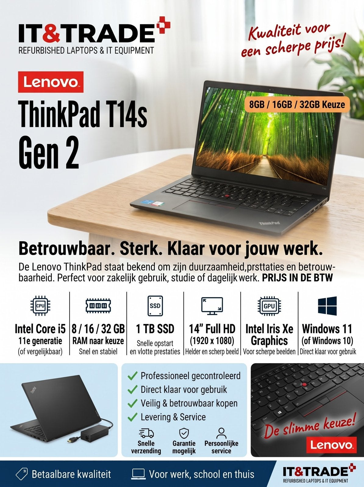 Lenovo ThinkPad T14s Gen 2 | i5-11th |8GB/16GB/32GB RAM|1TB, Computers en Software, 2 tot 3 Ghz, Qwerty, 14 inch, Ophalen of Verzenden
