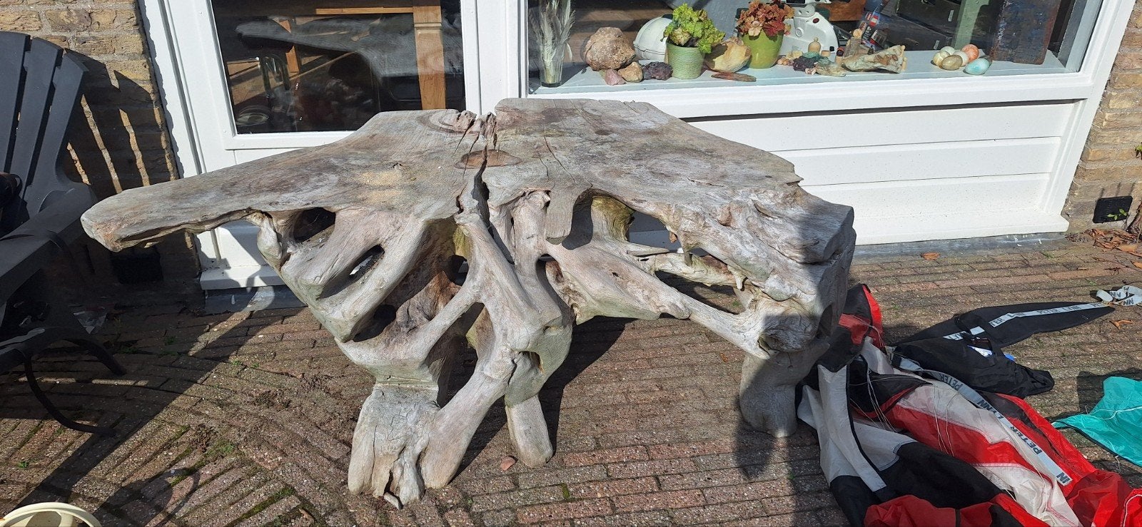 boomstam boomwortel tafel Indonesië, Ophalen, Zo goed als nieuw, Rechthoekig, Hout