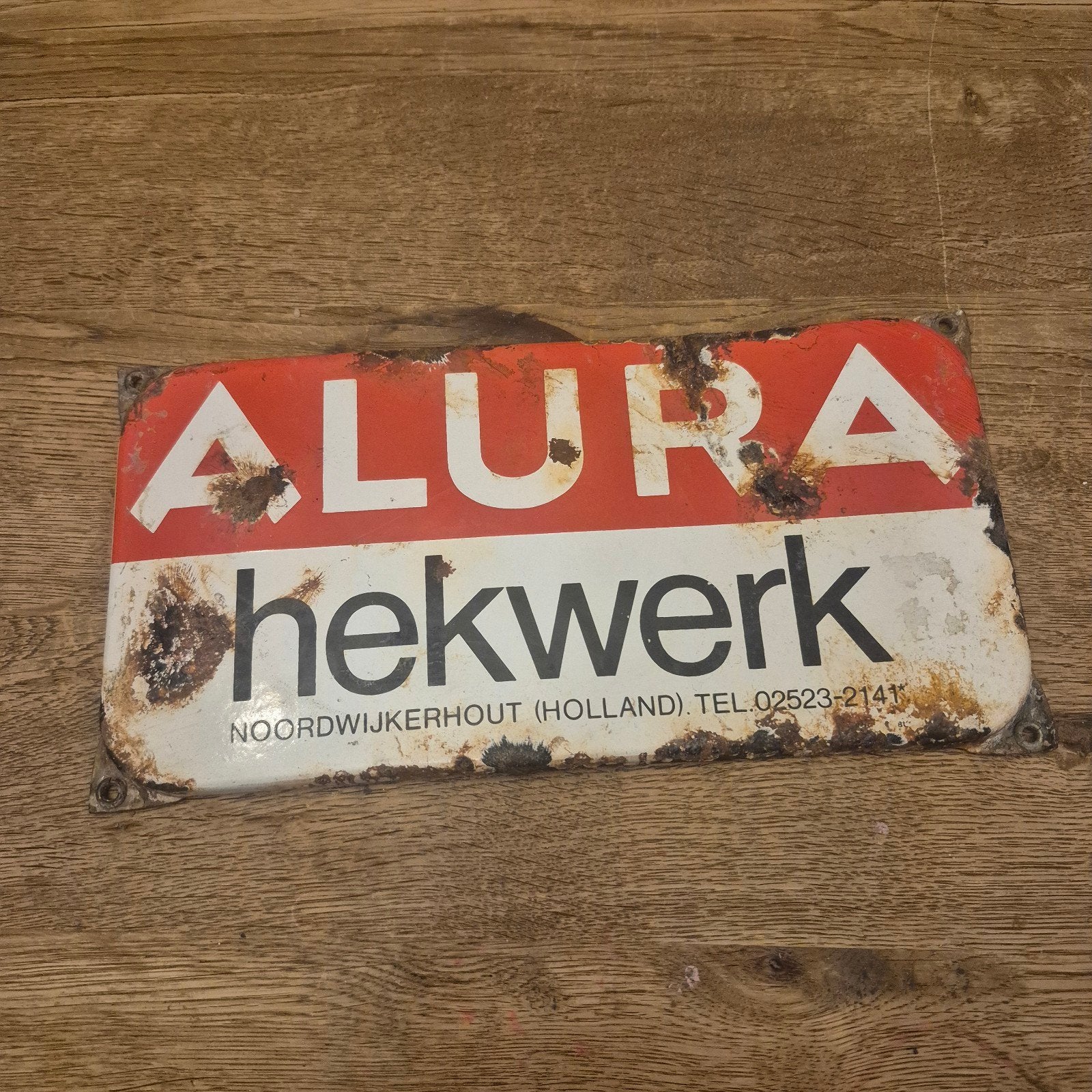 Vintage Alura Hekwerk reclamebord - Noordwijkerhout, Ophalen of Verzenden