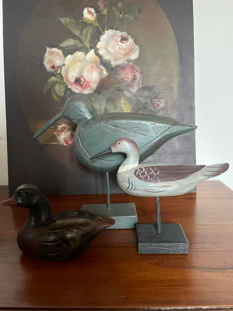 2 houten groene vogels&1 zwart houten eendje, Ophalen of Verzenden