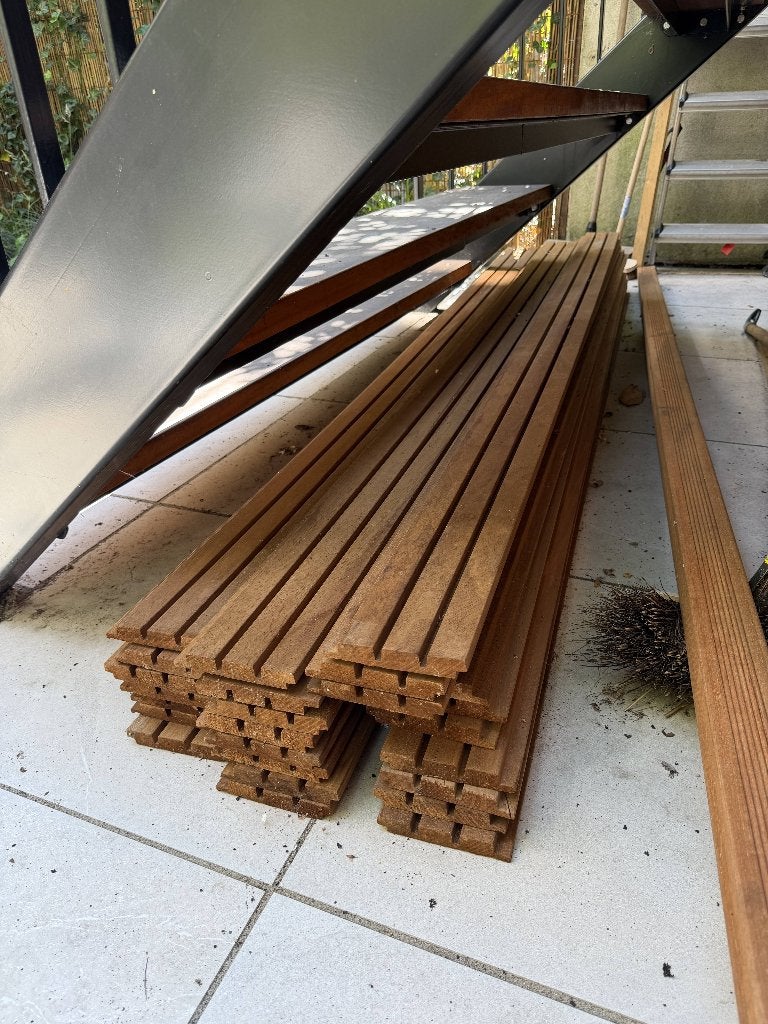 25 Ayous Tripleprofiel planken 245x13x2 cm, Ophalen, Minder dan 3 meter, Zo goed als nieuw, 2 meter of meer