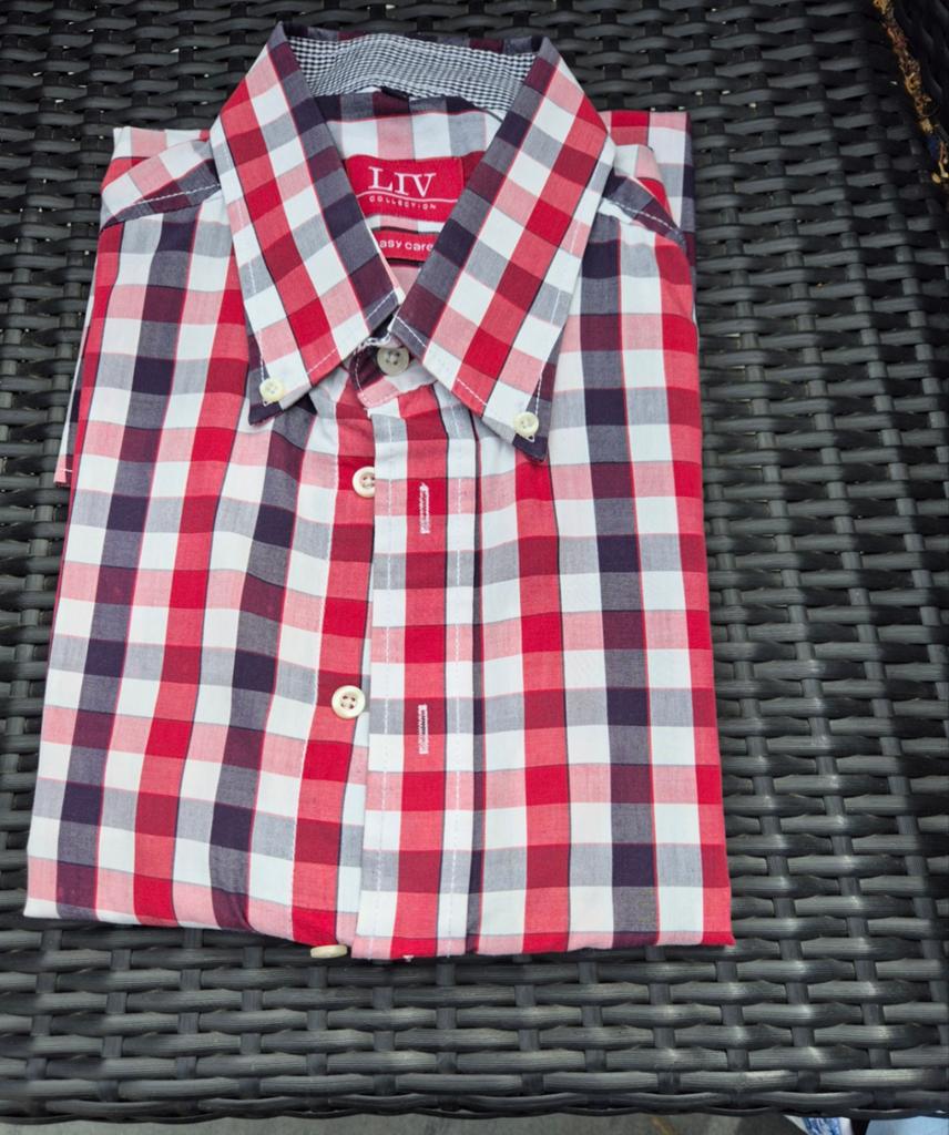 Liv Collection Geruit Herenoverhemd - Rood, Wit, Zwart, LIV Collection, Ophalen of Verzenden, Zo goed als nieuw, Overige halswijdtes
