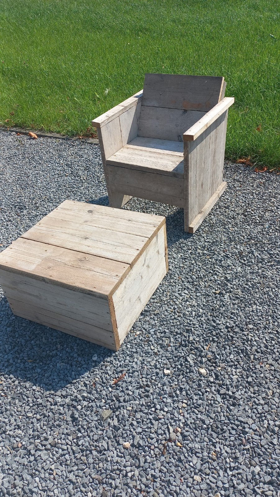 Houten tuinstoel met bijzettafel van stijger hout, Doe-het-zelf en Verbouw, Ophalen, Gebruikt, Overige houtsoorten, Minder dan 200 cm