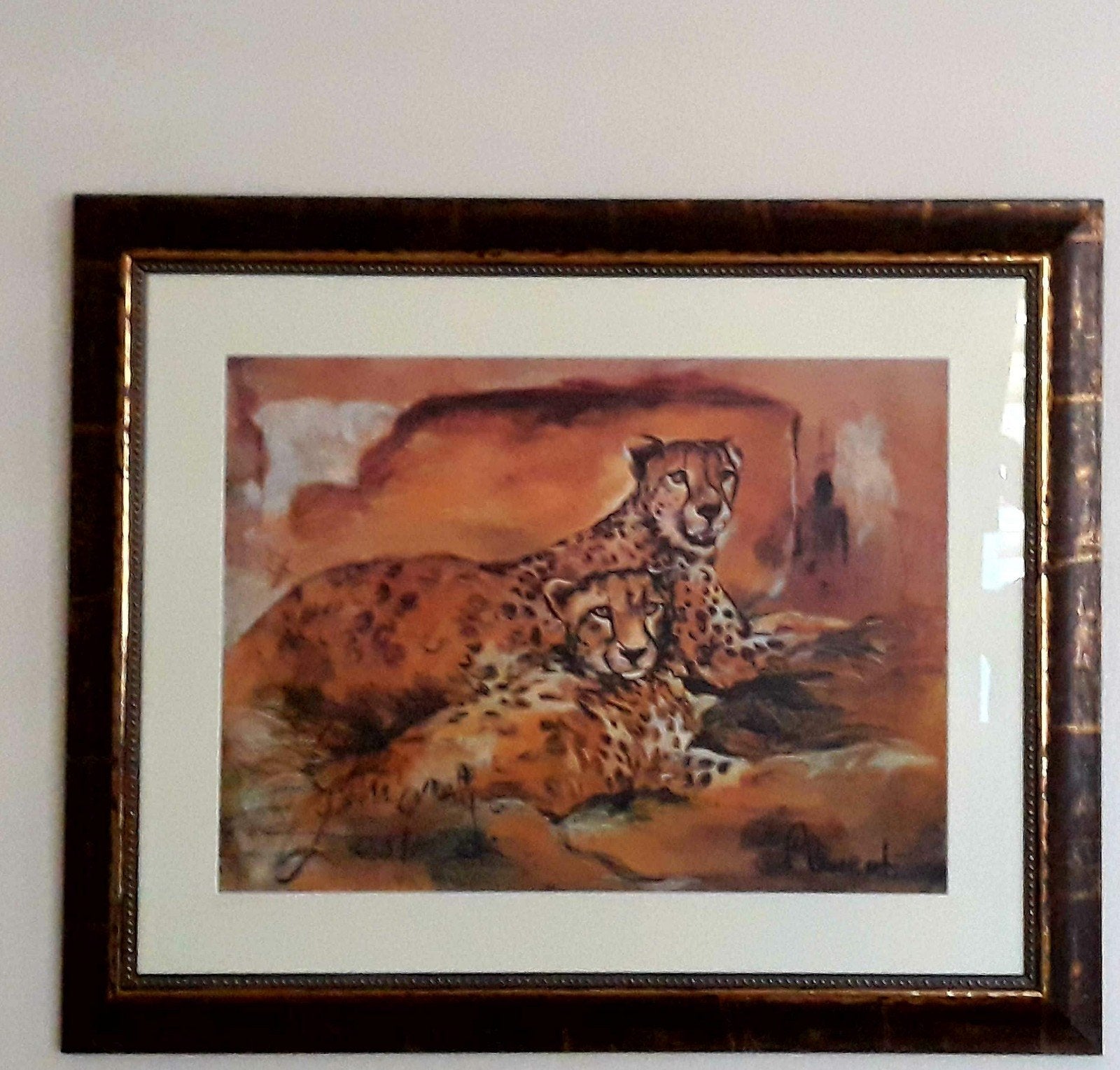 Te koop mooie houten schilderij met cheetah mother, Ophalen