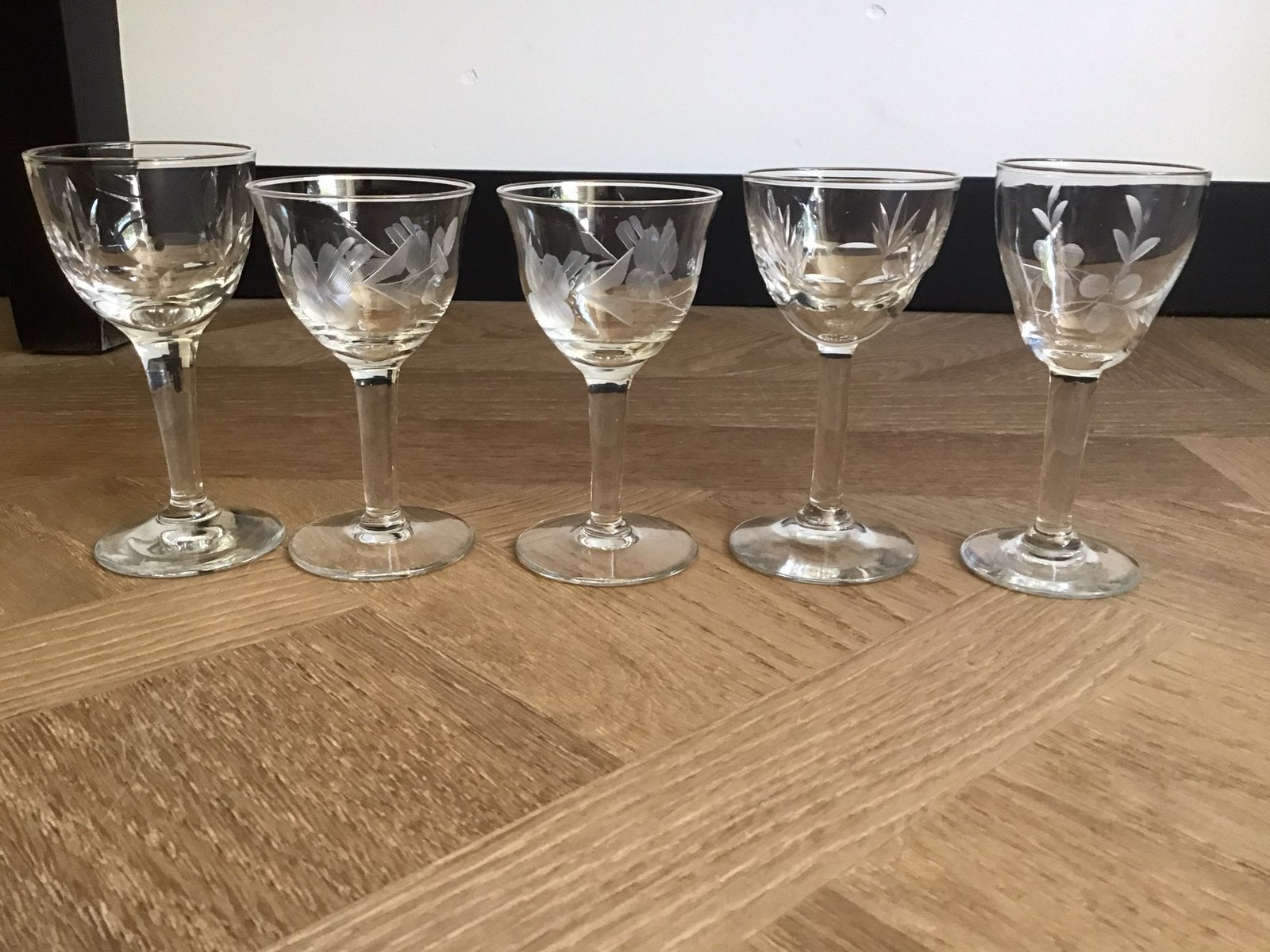 5 antieke likeur glazen,brocante borrel glazen, Ophalen of Verzenden, Zo goed als nieuw, Overige typen