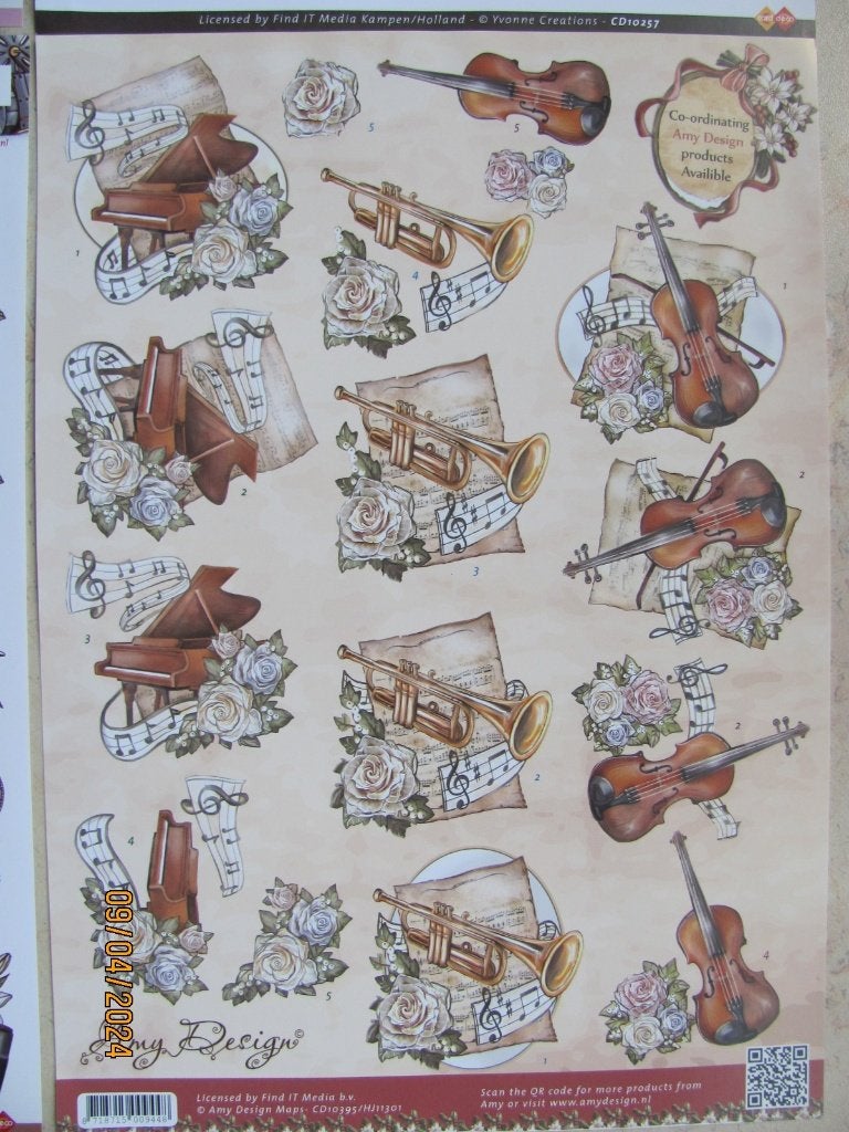NIEUW AMY Design KNIPVEL vintage KERST instrumenten CD10395, Hobby en Vrije tijd, Kaarten | Zelf maken, Ophalen of Verzenden, Nieuw