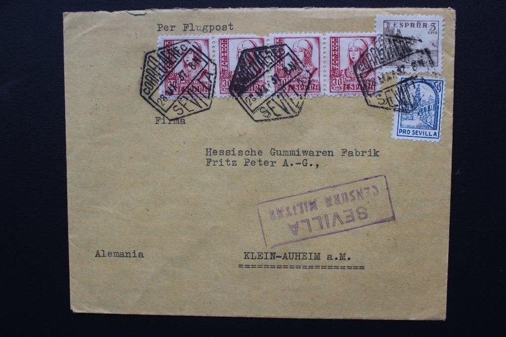 1937 CENSUURBRIEF SPAANSE BURGEROORLOG NAAR DUITSLAND, Ophalen of Verzenden, Brief
