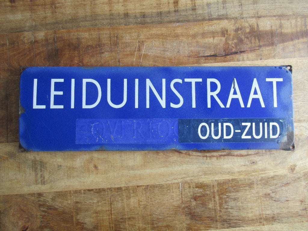 Oud Emaille straatnaam bord LEIDUINSTRAAT Amsterdam OUD zuid, Antiek en Kunst, Antiek | Emaille, Ophalen of Verzenden