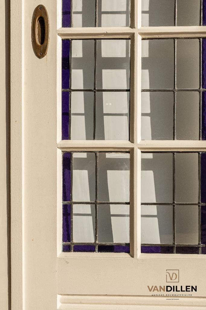 Zeer mooie set ensuite schuifdeuren glas in lood + roede, 120 cm of meer, Binnendeur, Ophalen of Verzenden, 200 tot 215 cm