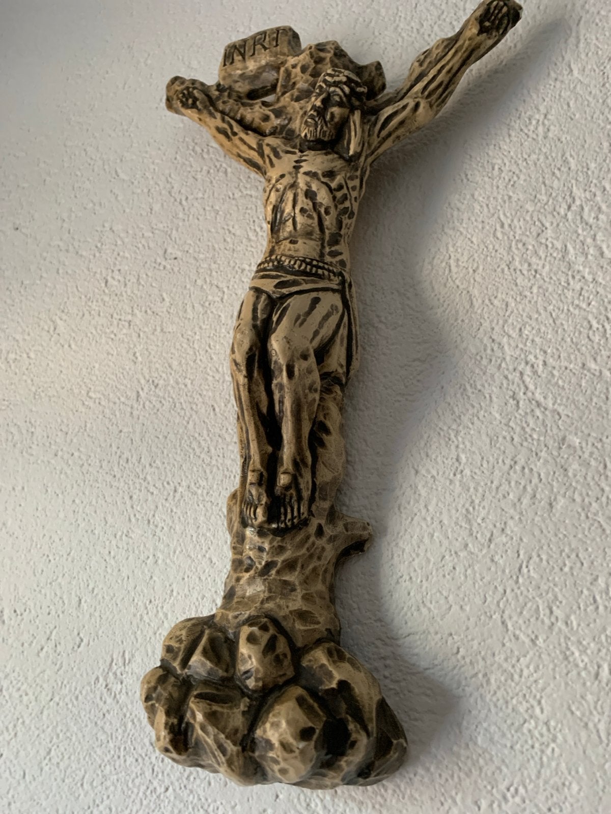 Antiek Christusbeeld aan kruis - Religieuze decoratie, Antiek en Kunst, Ophalen of Verzenden