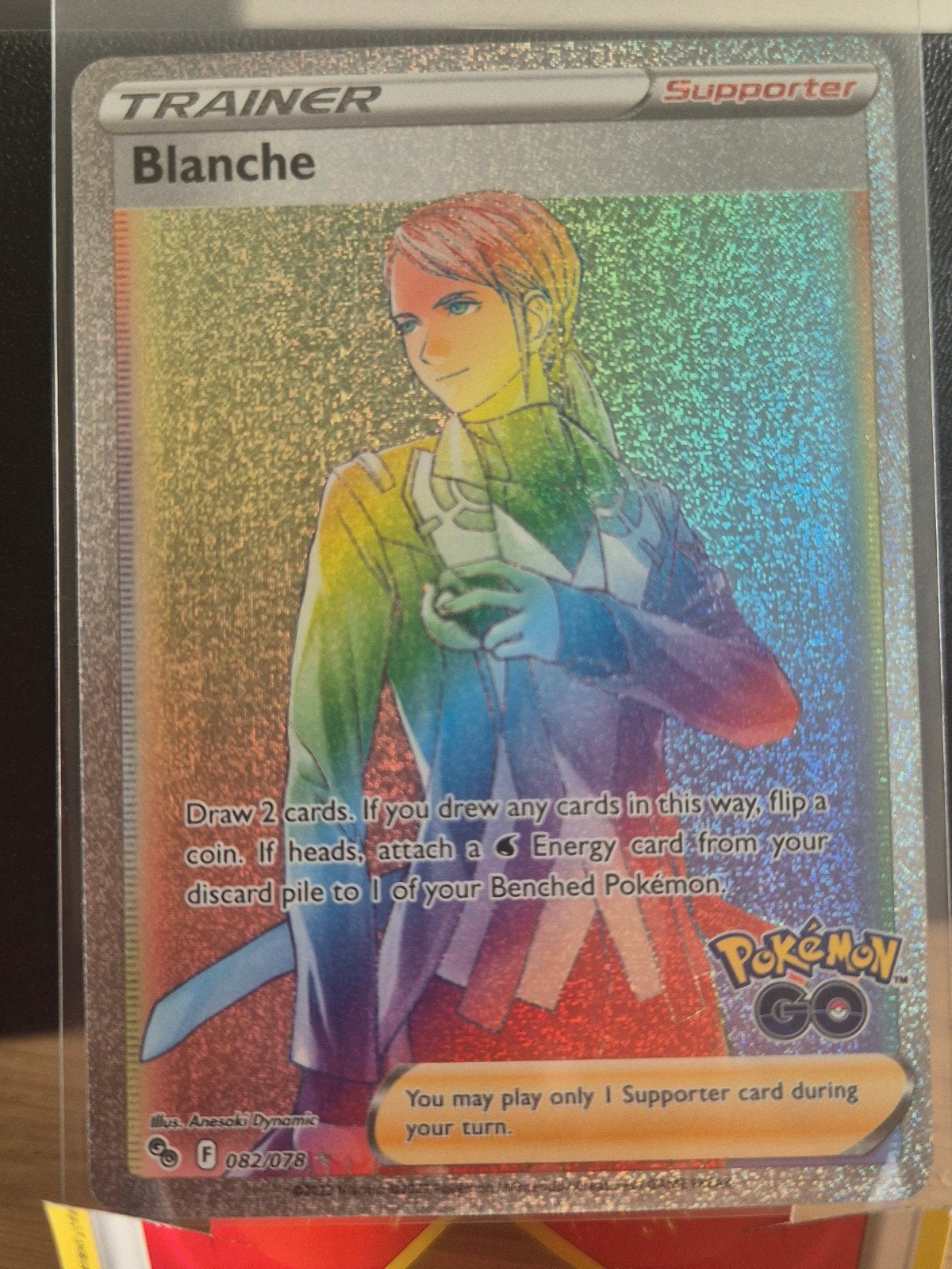 Pokémon TCG Blanche Full Art Rainbow Trainer Kaart, Ophalen of Verzenden, Zo goed als nieuw, Losse kaart, Foil