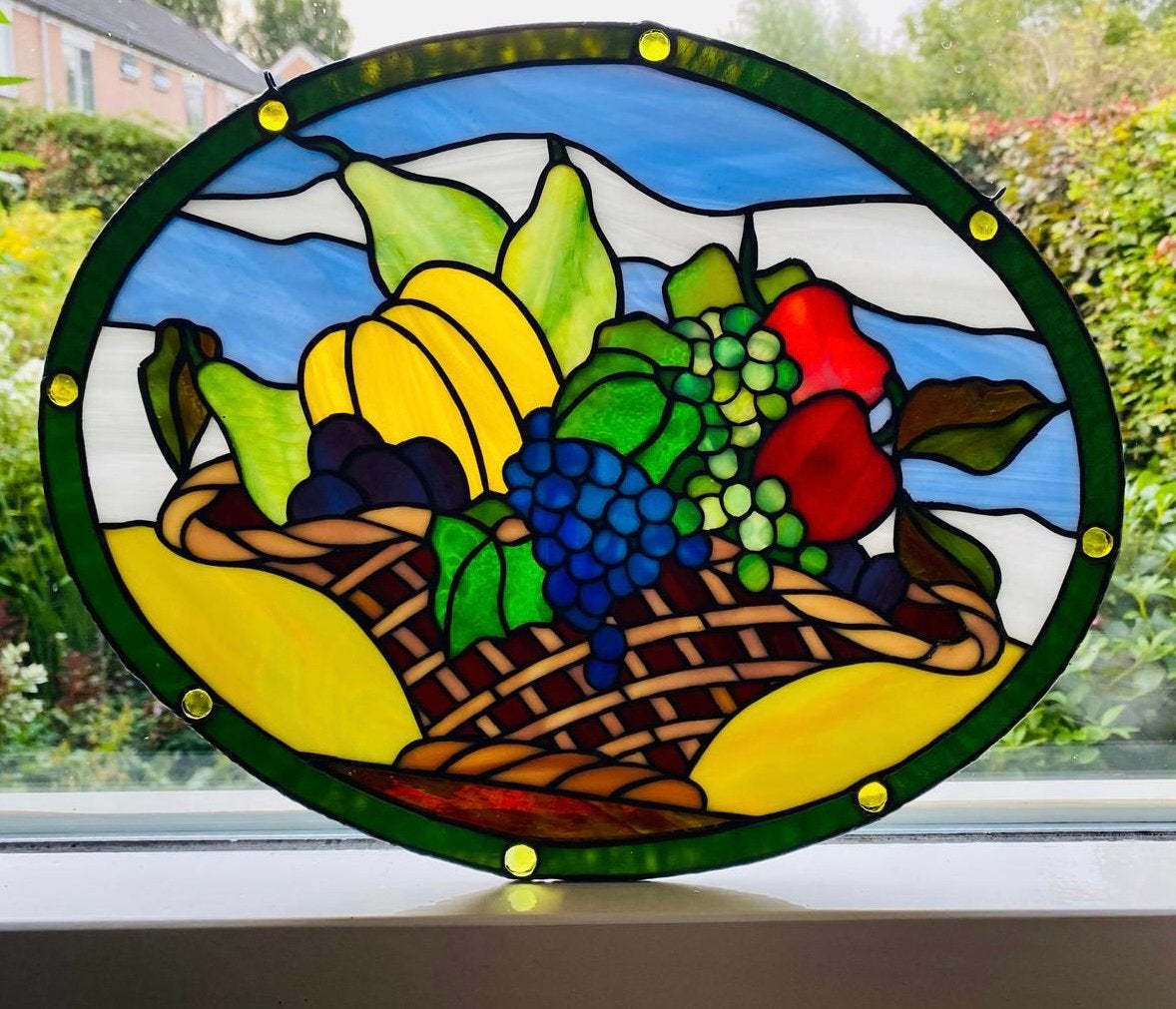 Echt Tiffany raamdecoratie “rijke oogst” glas in lood, Minder dan 50 cm, Overige typen, Ophalen of Verzenden, Zo goed als nieuw