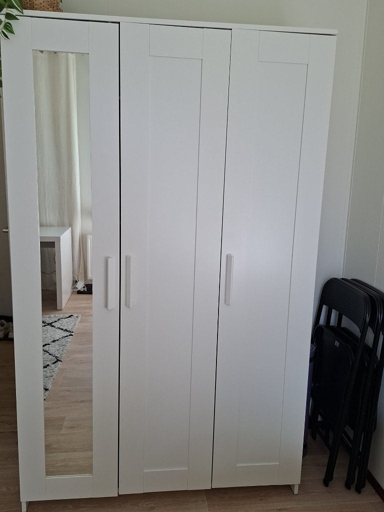 Ikea Brimnes Kledingkast met 3 deuren, wit, 117x50x190 cm, Ophalen, Met deur(en), Gebruikt, 100 tot 150 cm