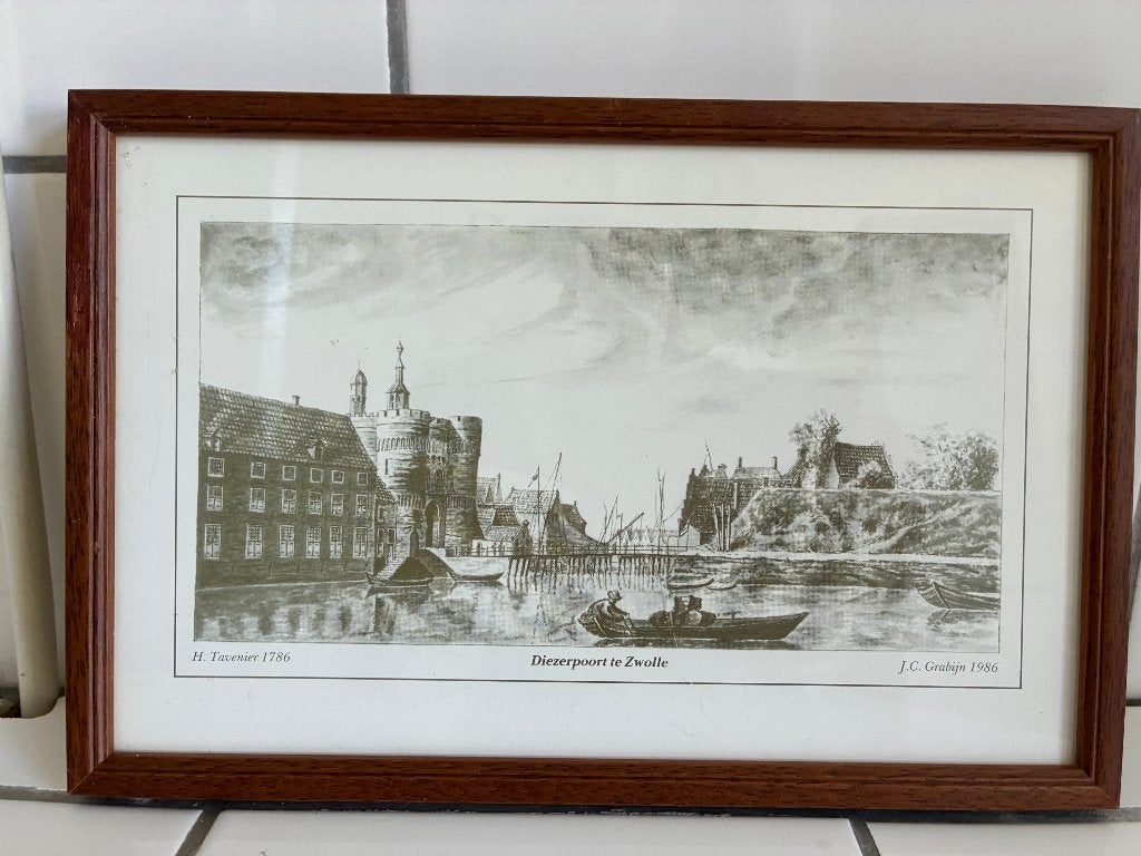 Repro prent Diezerpoort te Zwolle 1786, Antiek en Kunst, Achter glas, Overige stijlen, Ophalen of Verzenden, Print