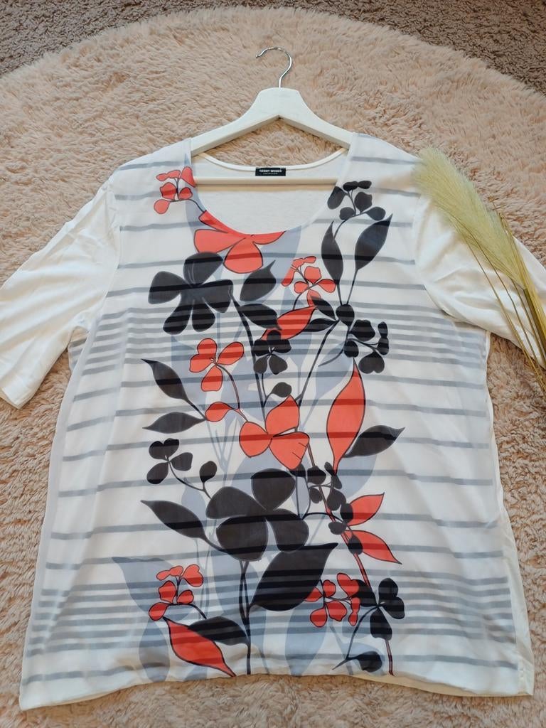 Gerry Weber top bloemenprint – maat 44 – luchtig & stijlvol, Wit, Maat 42/44 (L), Ophalen of Verzenden, Zo goed als nieuw