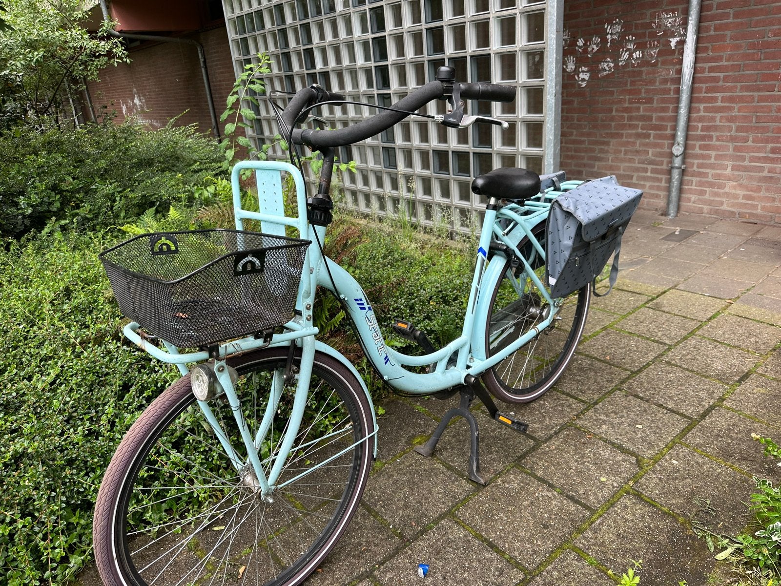 Static MamaFiets - Lichtblauw met kinderzitje voor, Overige merken, Gebruikt, Versnellingen, Ophalen of Verzenden