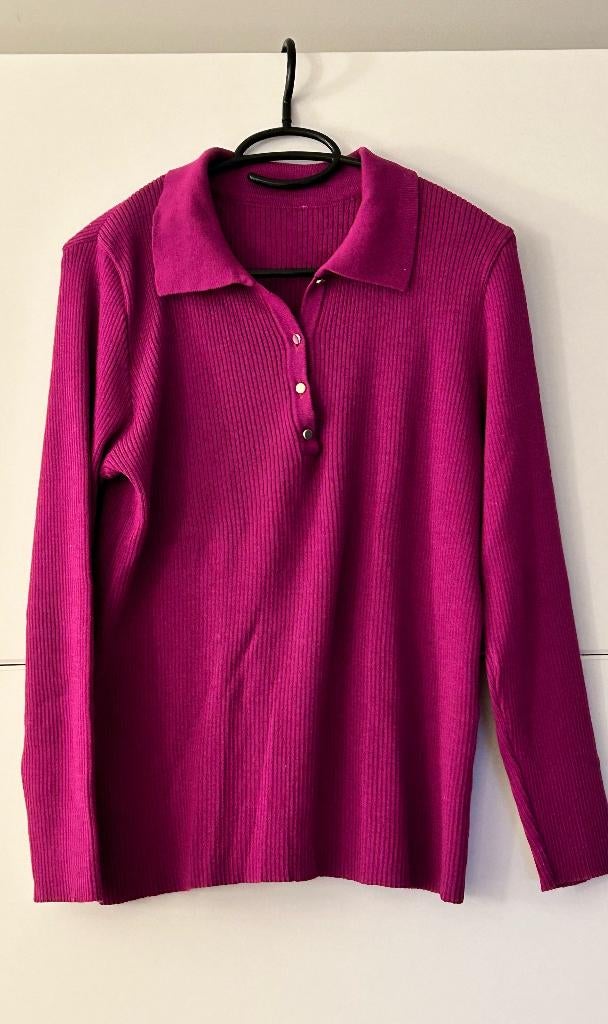 Fuchsia pull met kraagje en gouden knoopjes, Kleding | Dames, Truien en Vesten, Ophalen of Verzenden, Zo goed als nieuw, Maat 42/44 (L)