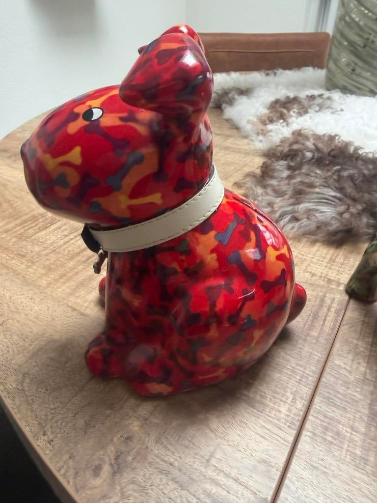 Pomme-Pidou spaarpot hond rood met botjes, Ophalen of Verzenden, Zo goed als nieuw