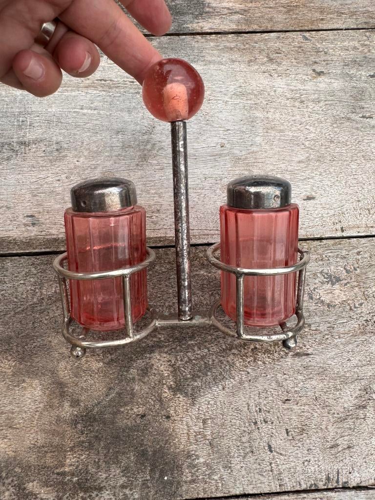 Peper en zout roze glas vintage, Antiek en Kunst, Antiek | Glas en Kristal, Ophalen of Verzenden