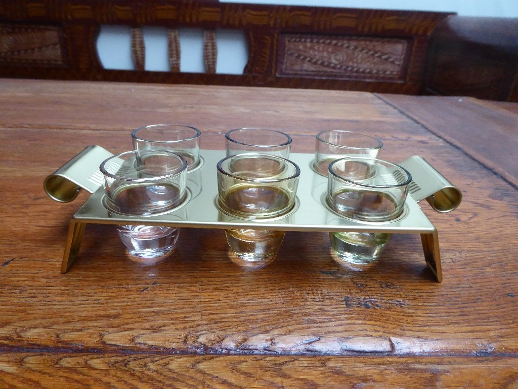 6 vintage borrelglaasjes in houder