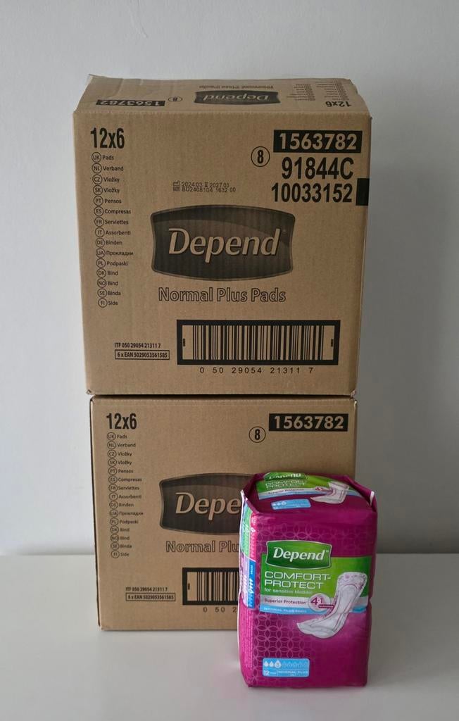 12 pakjes depend incontinentie verband 6 pakken per doos, Diversen, Verpleegmiddelen, Ophalen, Nieuw