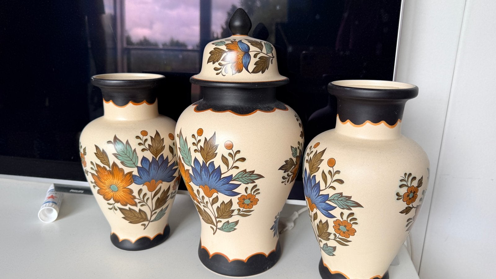 Gouda Plateel 'Flora' Vazen en Pot met Deksel - Set van 3, Ophalen of Verzenden