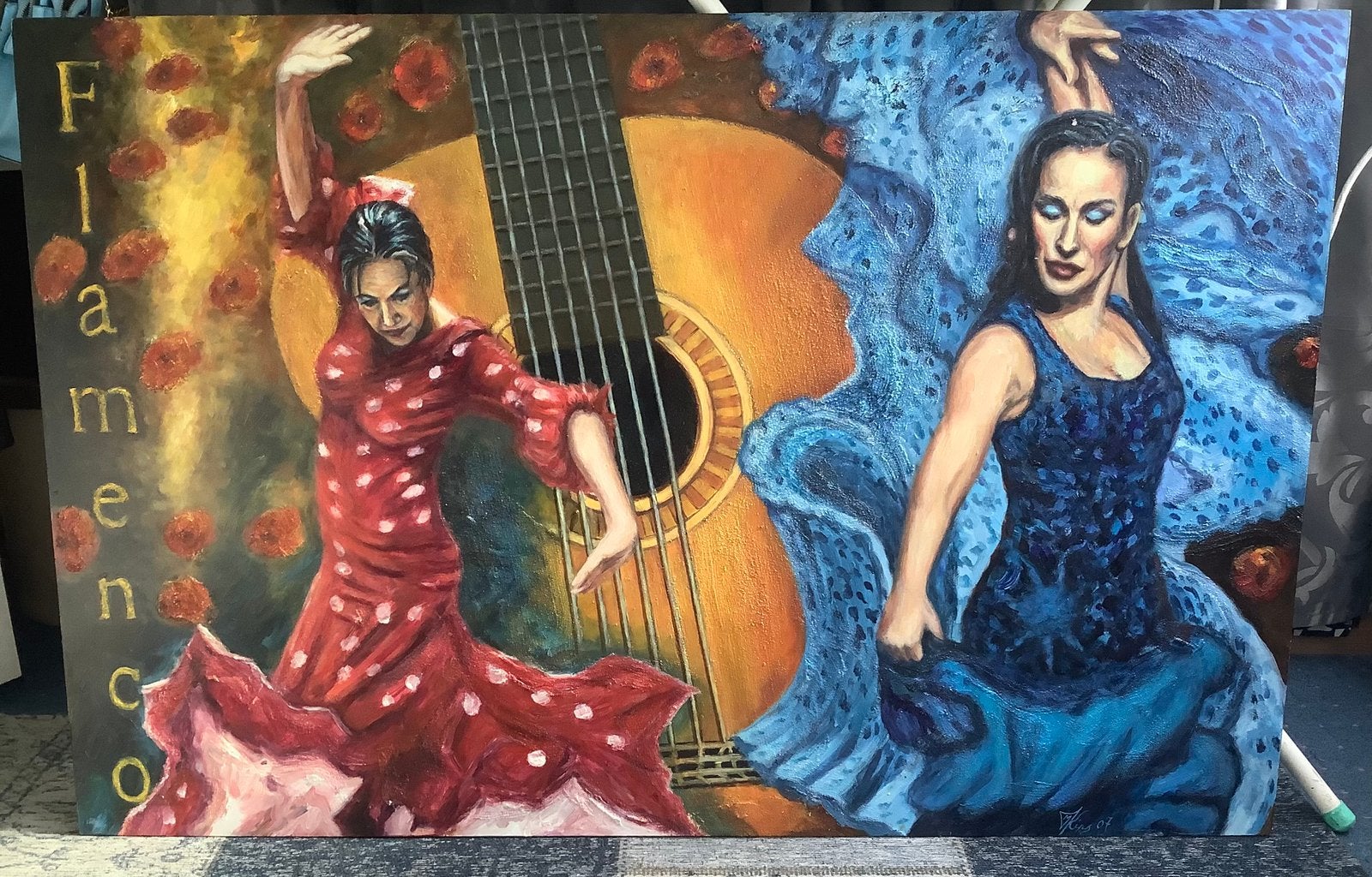 Prachtig schilderij Flamenco Dans 122/80 cm, Ophalen, Zo goed als nieuw, 100 tot 125 cm, Schilderij