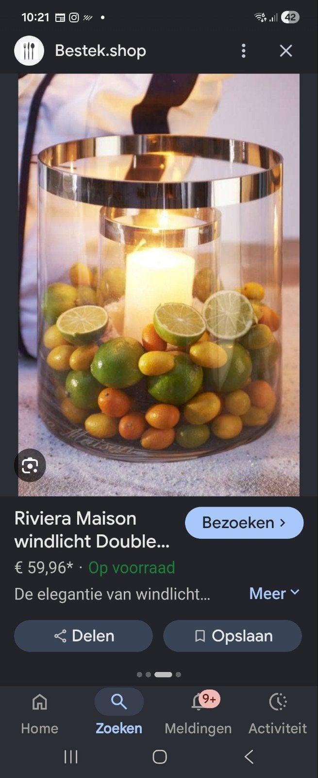 Riviera Maison Windlicht - Grootste Maat, Ophalen, Windlicht, Rivièra Maison, Zilver