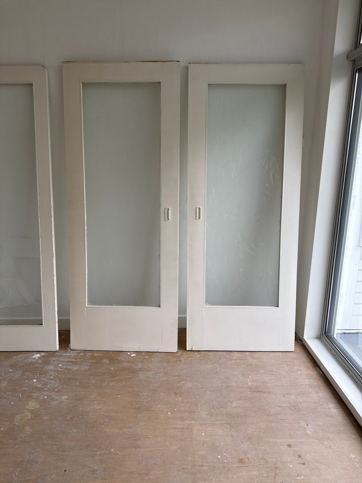 Set van 2 glazen schuifdeuren, Gebruikt, 80 tot 100 cm, Binnendeur, Ophalen of Verzenden