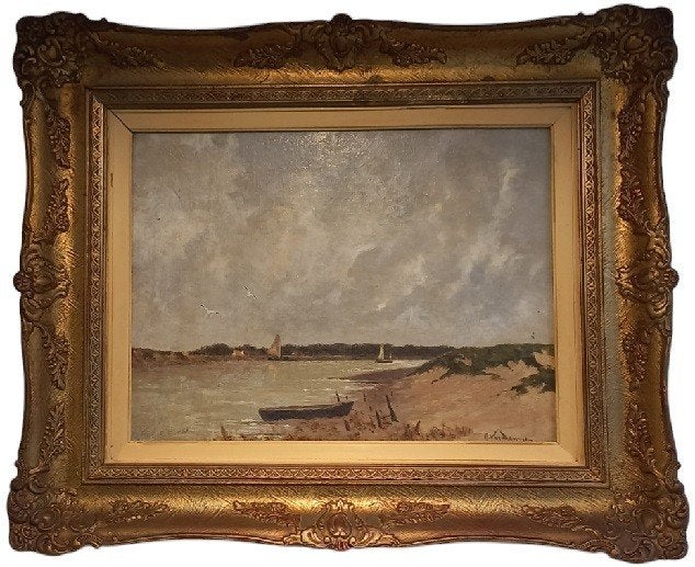 Anita van Damme (1933) "oeverzicht"., Ophalen of Verzenden, Maritiem / water