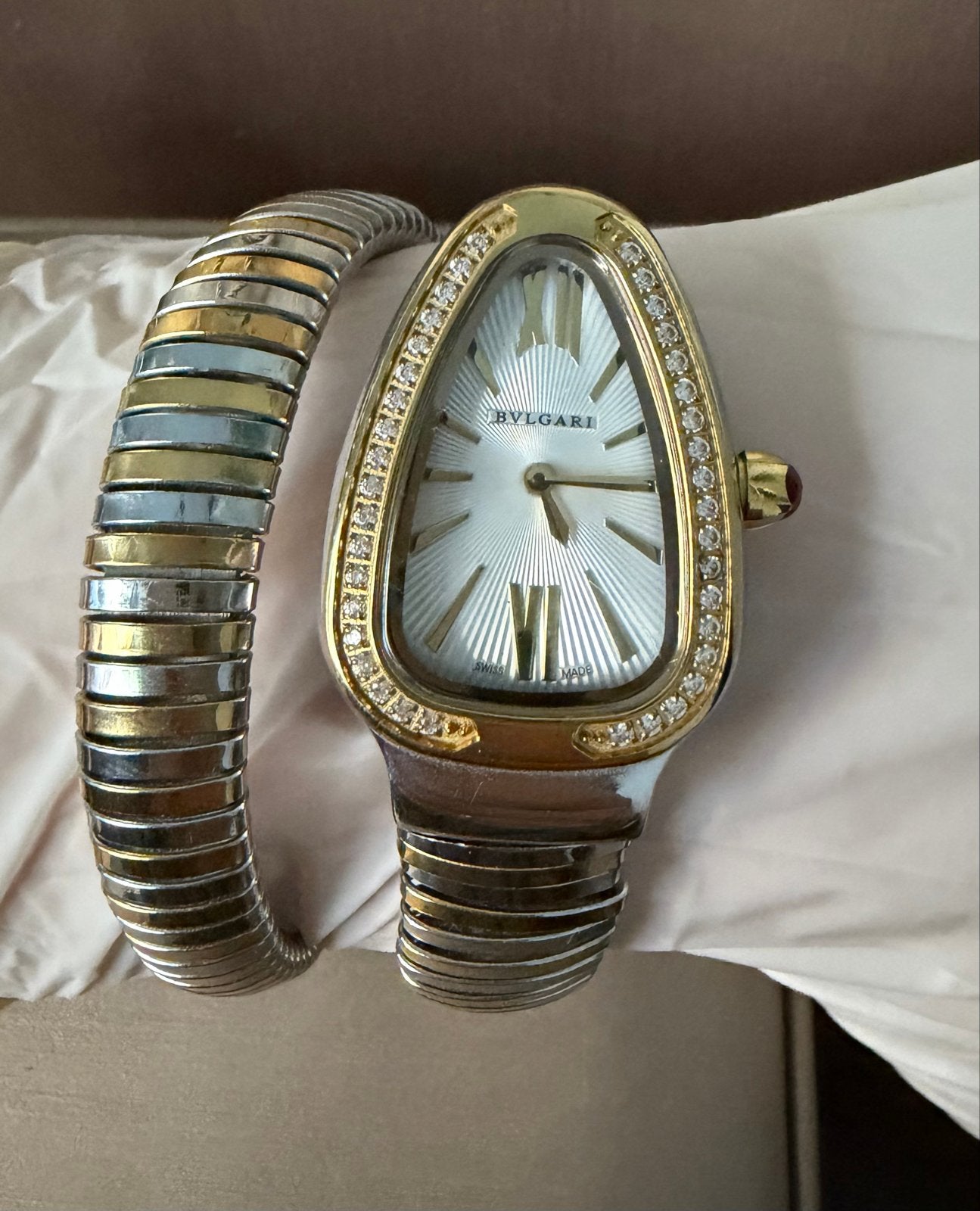 Bvlgari Serpenti Horloge Goud Zilver met Diamanten, Overige merken, Polshorloge, Ophalen of Verzenden, Zo goed als nieuw