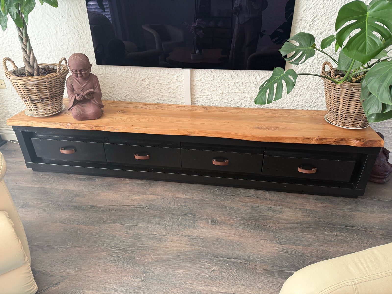 Dressoir met houten boomstamplank - 255 cm, Ophalen, Gebruikt, 200 cm of meer, Minder dan 100 cm