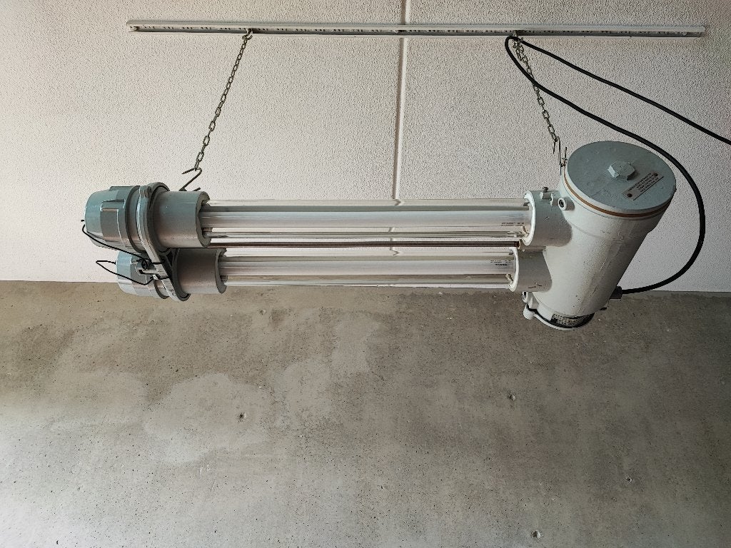 Industriële lamp, bunkerlamp, dimbaar led en 2 jaar garantie, Ophalen, Gebruikt, Glas, 75 cm of meer