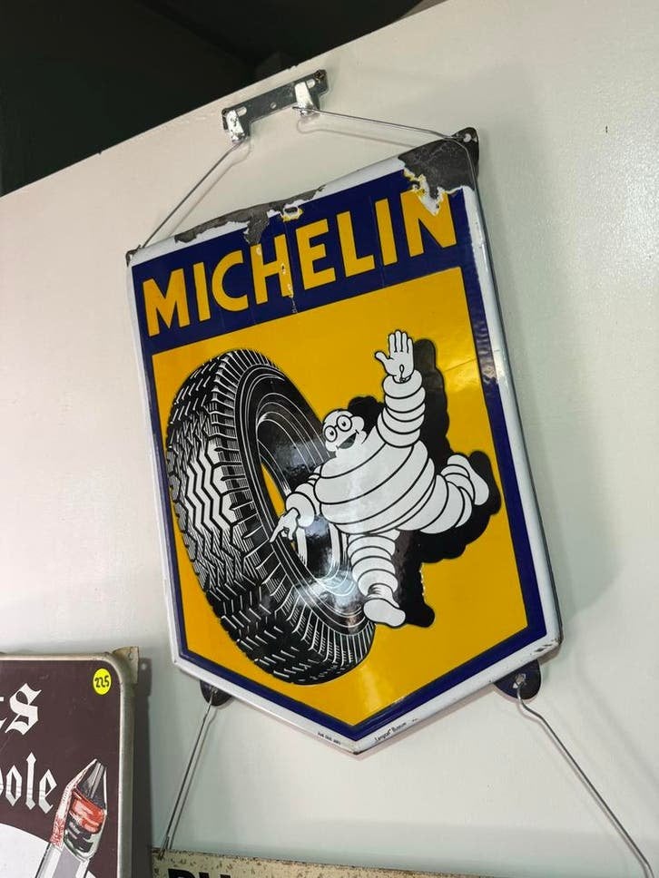 Vintage Michelin Emaille Reclamebord - Bibendum, Antiek en Kunst, Ophalen