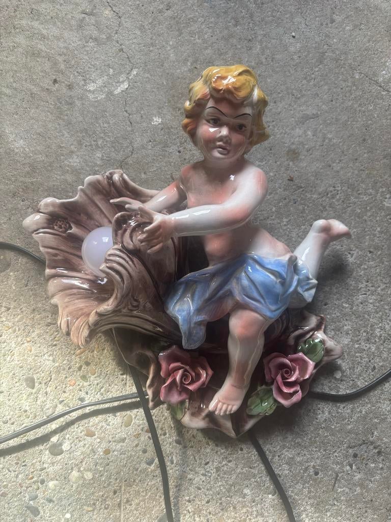 Vintage Engel Lamp - Keramiek Wandlamp met Cupido, Ophalen