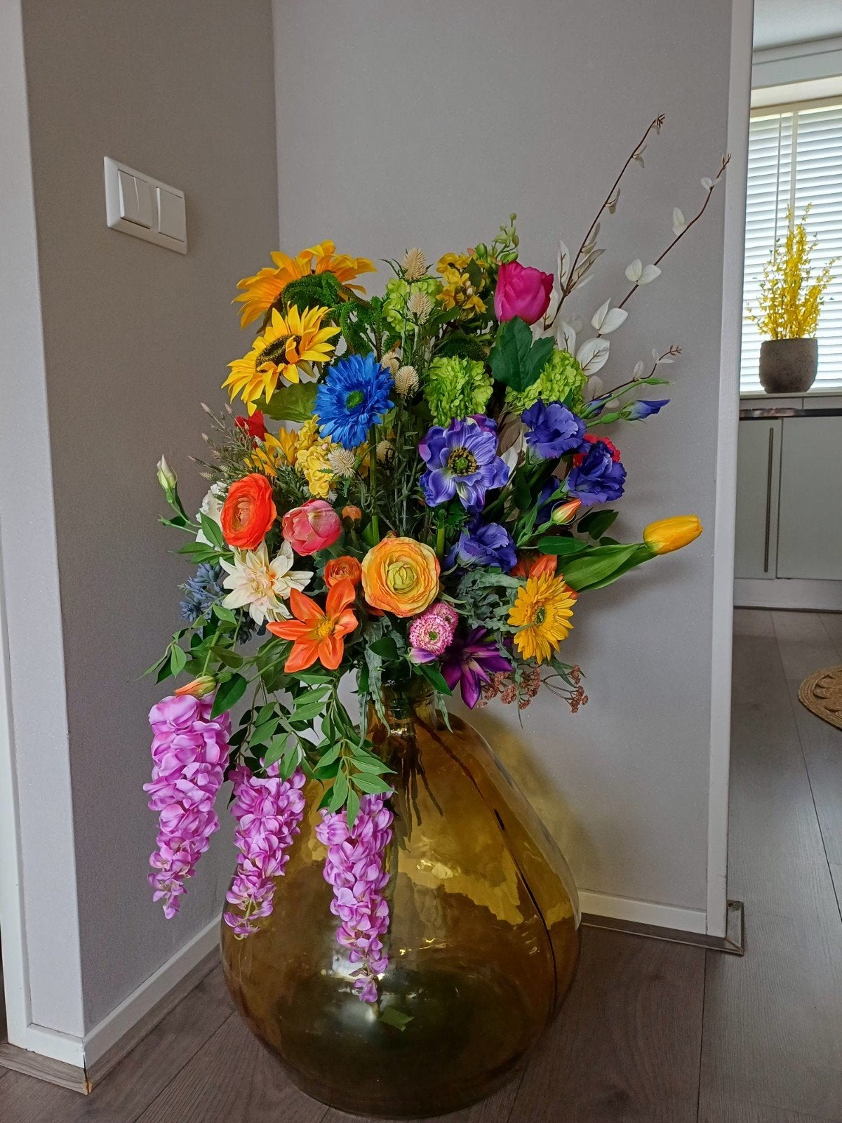 Groot zijden bloemen boeket met vaas - diverse kleuren, Ophalen of Verzenden, Nieuw