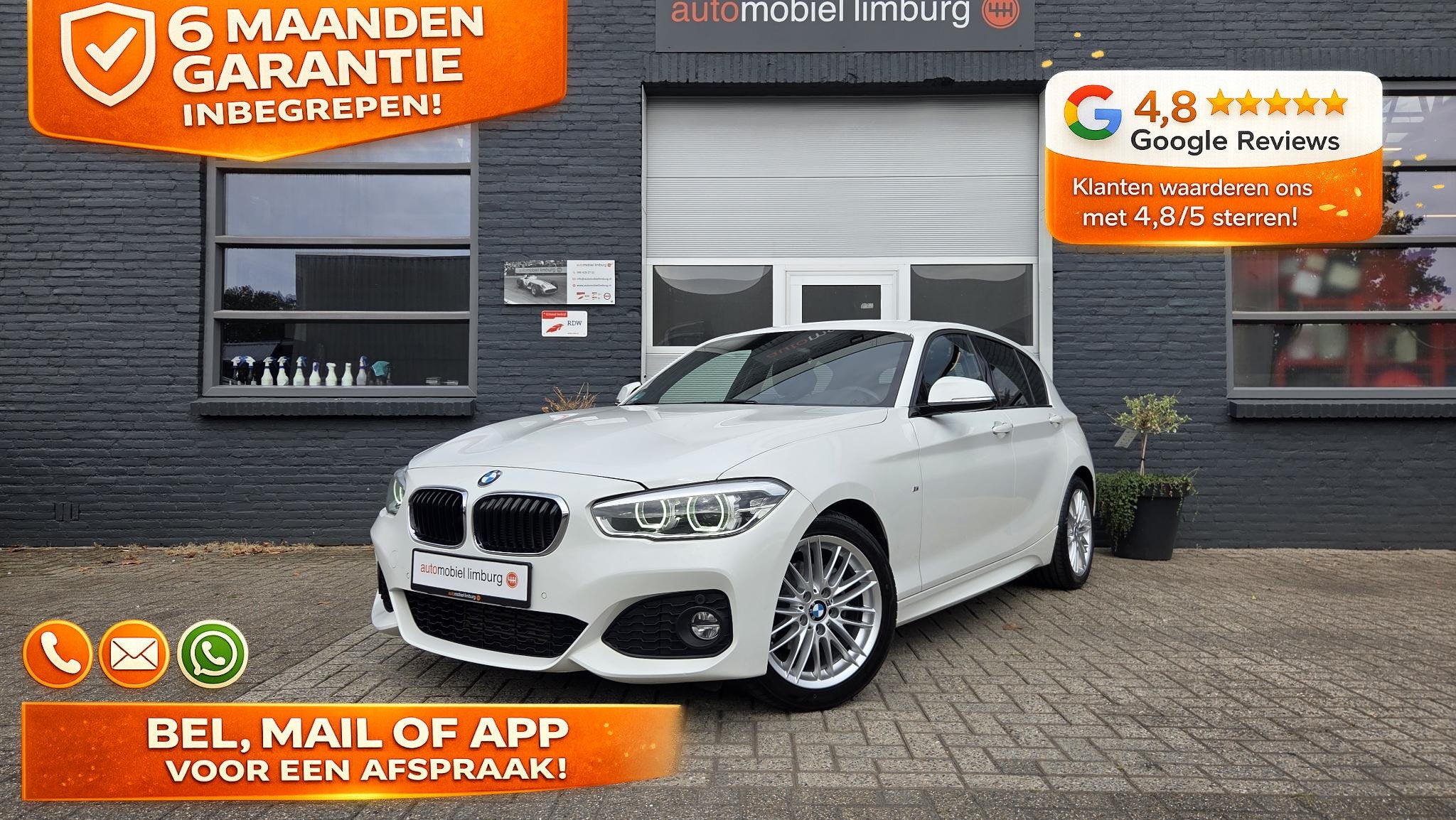 BMW 1-serie 118i M Sport | LED | PDC V+A | NAVI | VOL LEDER, 1-Serie, Wit, Leder, Bedrijf