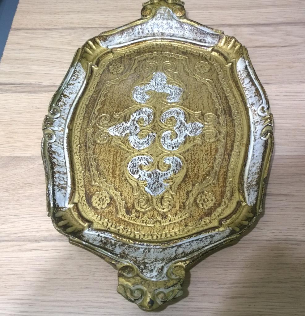 Vintage brocant Florentijns dienblad italie goud hout, Huis en Inrichting, Woonaccessoires | Dienbladen, Ophalen, Gebruikt, Ovaal