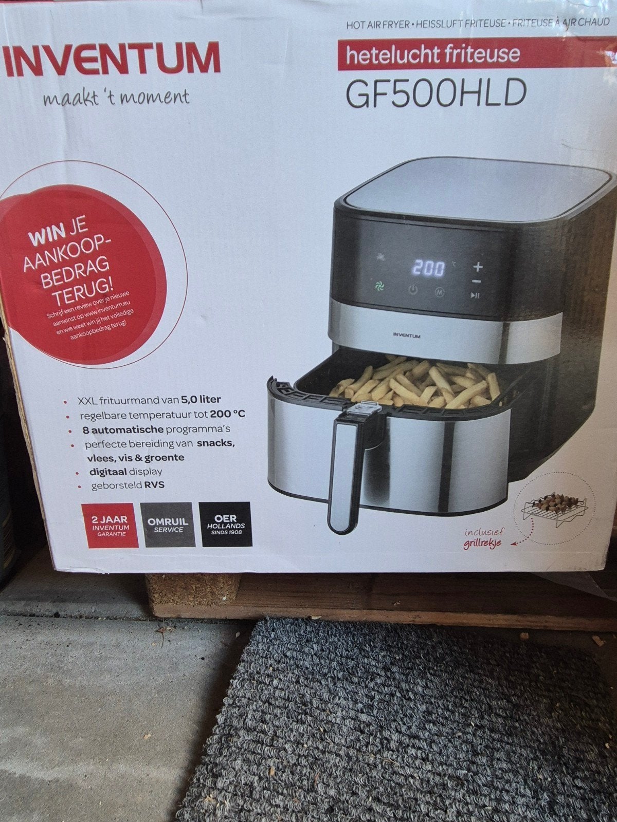 Inventum Hetelucht Friteuse GF500HLD - XXL 5L Airfryer, Witgoed en Apparatuur, Frituurpannen, 4 liter of meer, Ophalen, Nieuw