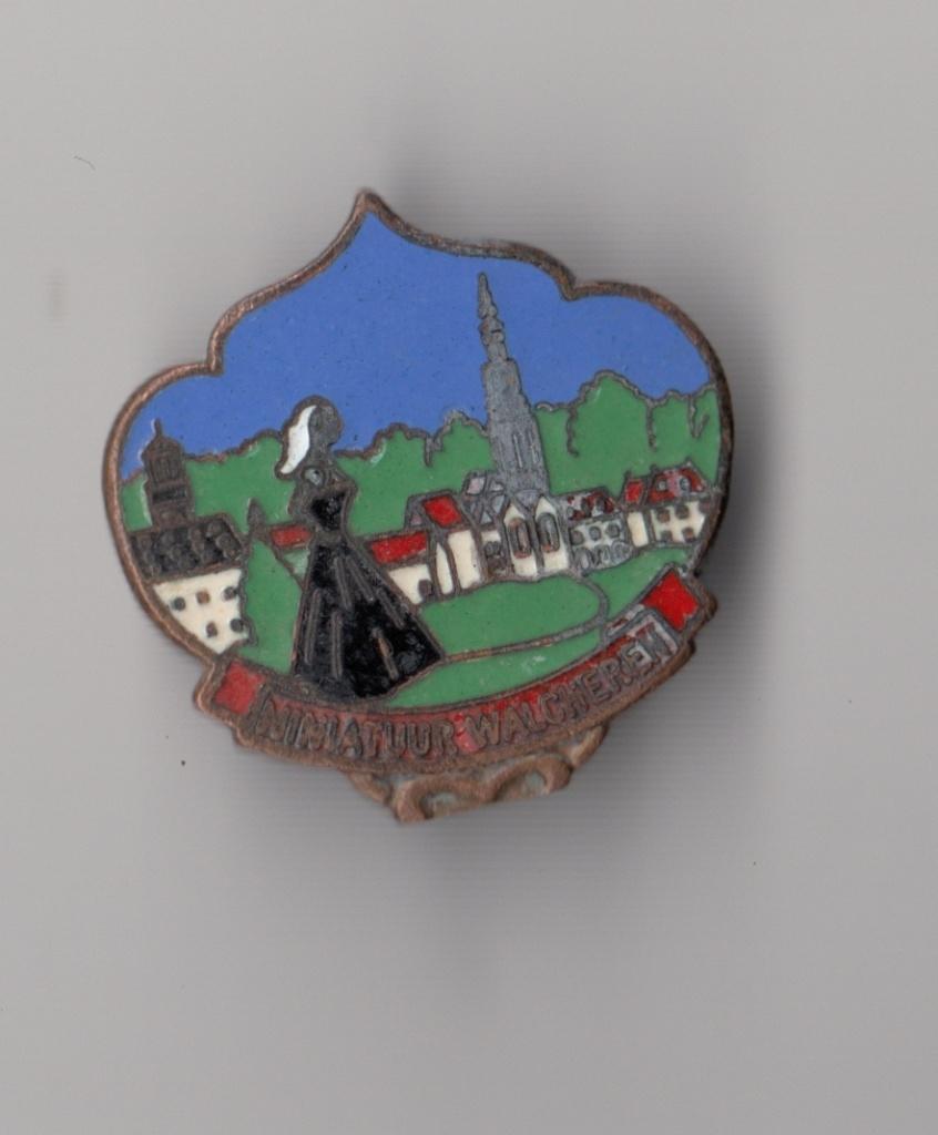 Miniatuur Walcheren emaille schildje zonder naald, Gebruikt, Niet vindbaar, Niet vindbaar, Speldje of Pin