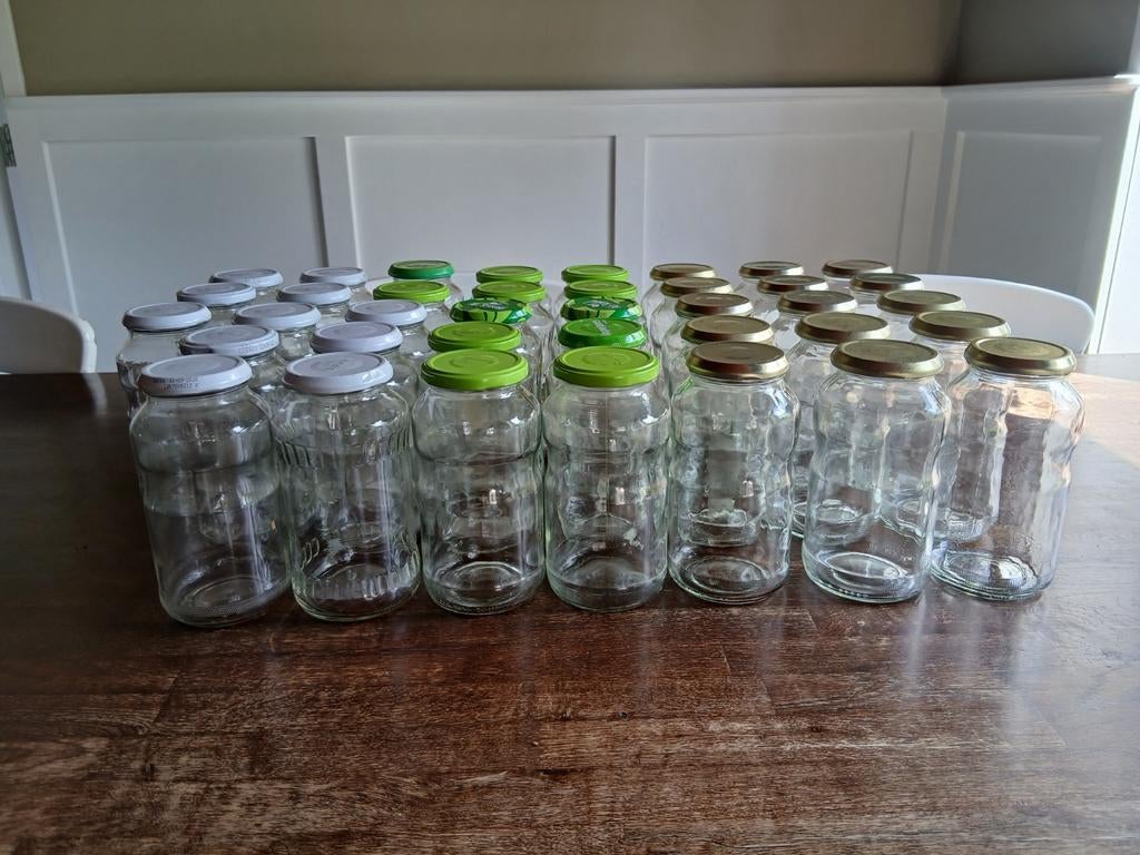37 Glazen potten met deksel - appelmoespotten, Huis en Inrichting, Keuken | Potten en Pannen, Ophalen of Verzenden, Glas, Pot, Bus of Blik