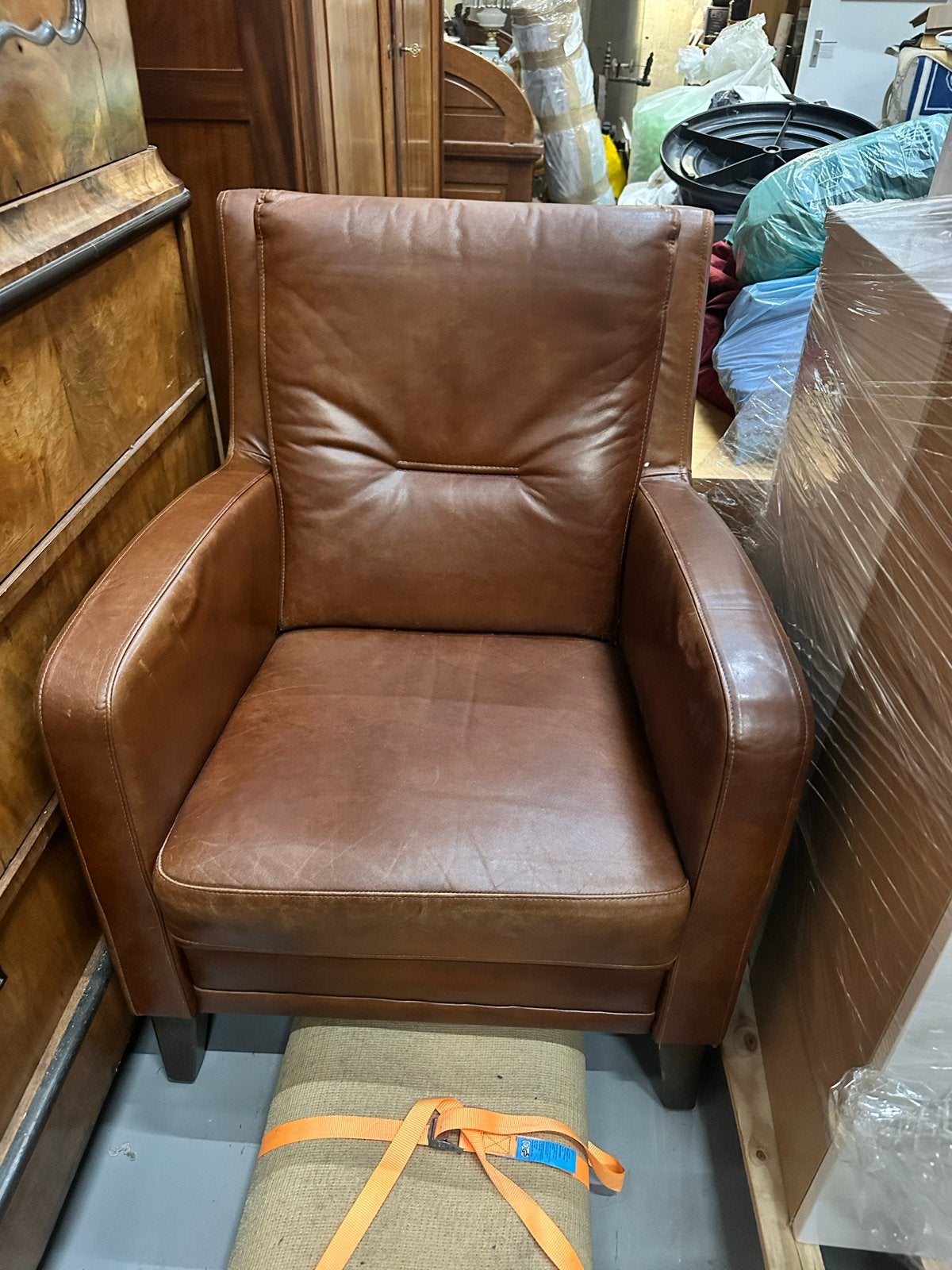 2x Leren fauteuil - Schapenleer, Ophalen, Gebruikt, 50 tot 75 cm, Leer