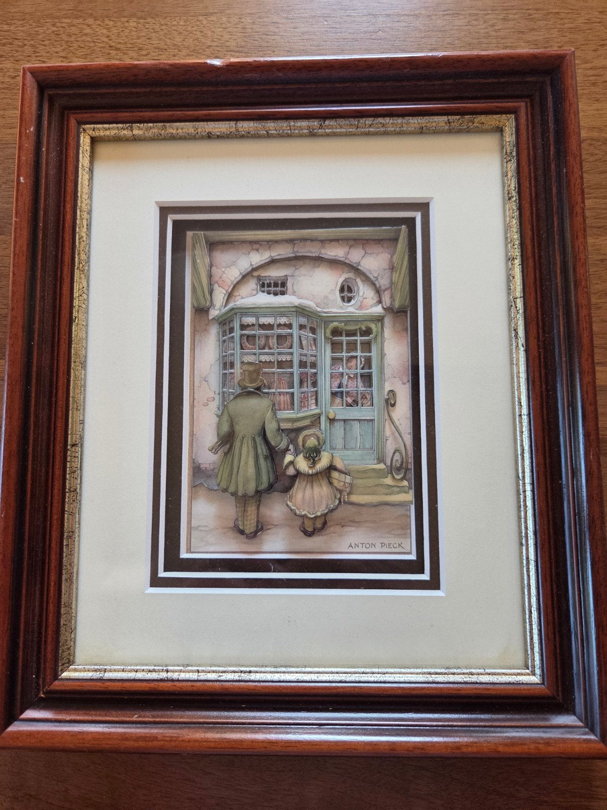 Anton Pieck 3D-afbeelding: Vader en kind voor winkel, Ophalen of Verzenden