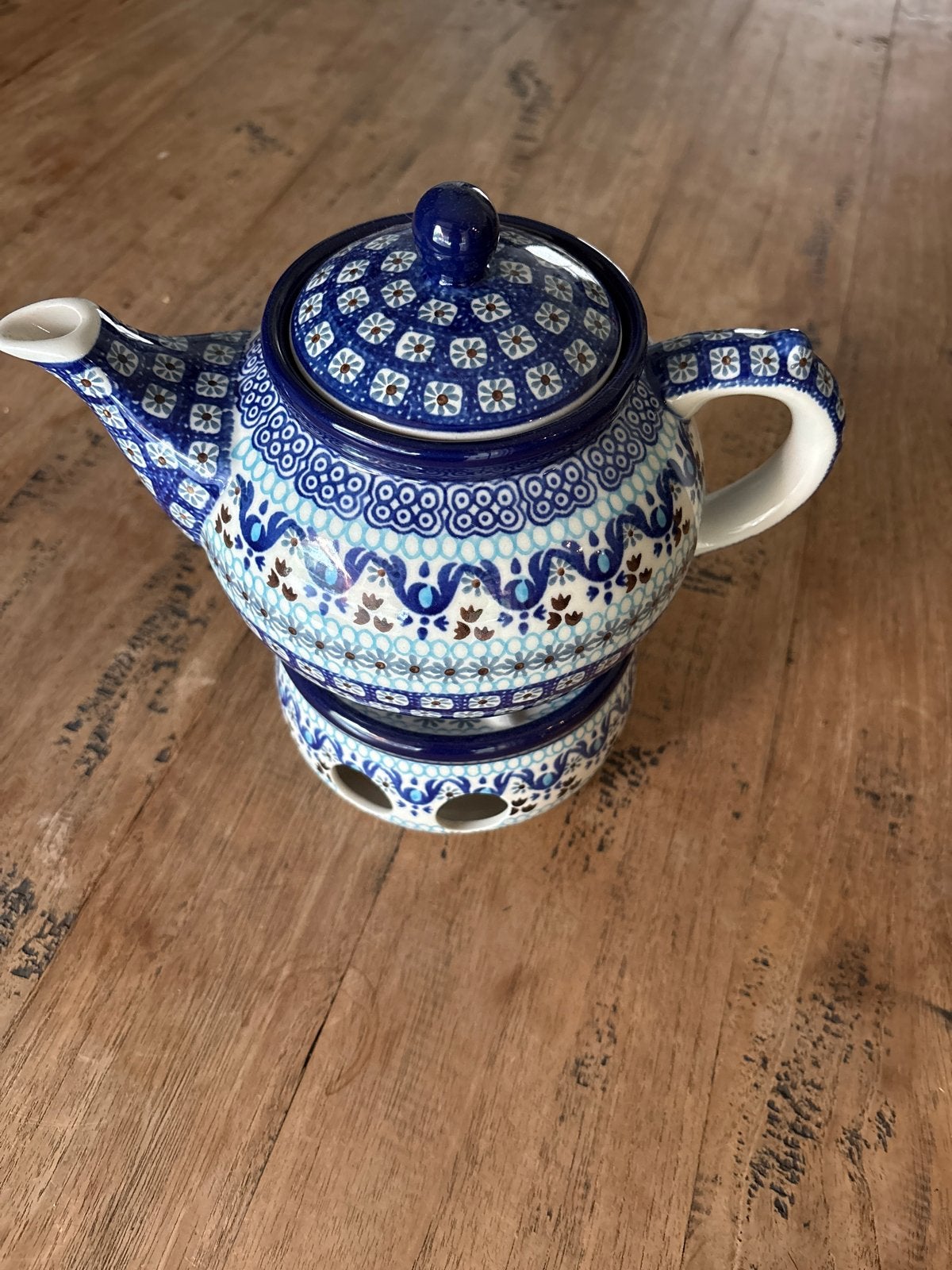 Bunzlau Theepot met theelichtje - Handgemaakt, Overige merken, Keramiek, Ophalen of Verzenden, Zo goed als nieuw