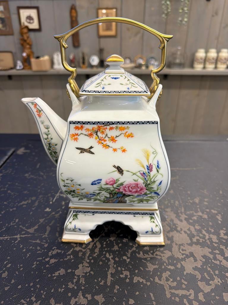 Porseleinen theepot met kopjes - Vogels en Bloemen, Antiek en Kunst, Antiek | Porselein, Ophalen