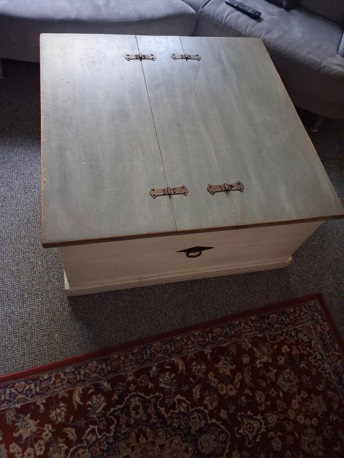 Vintage houten kist/salontafel met opbergruimte, Ophalen