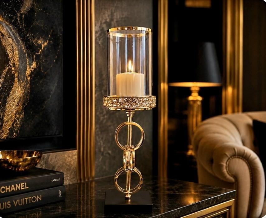 LUXE STYLE VOLLE RING KANDELAAR IN GOUD OF ZILVER, Ophalen of Verzenden, Nieuw, Metaal, Kandelaar