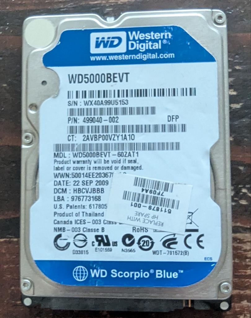 Western Digital WD5000BEVT 500GB HDD, Ophalen, Gebruikt, Desktop, USB